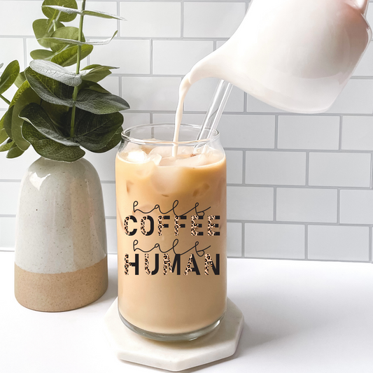 Glass Can (Coffee) with Bamboo Lid & Straw